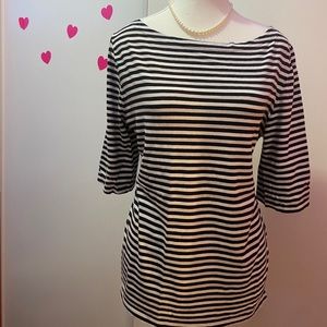 Jones New York Striped Boatneck Black White Top